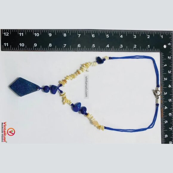 Lapis Lazuli Beaded Necklace with Natural Stone Pendant - Picture 8 of 8